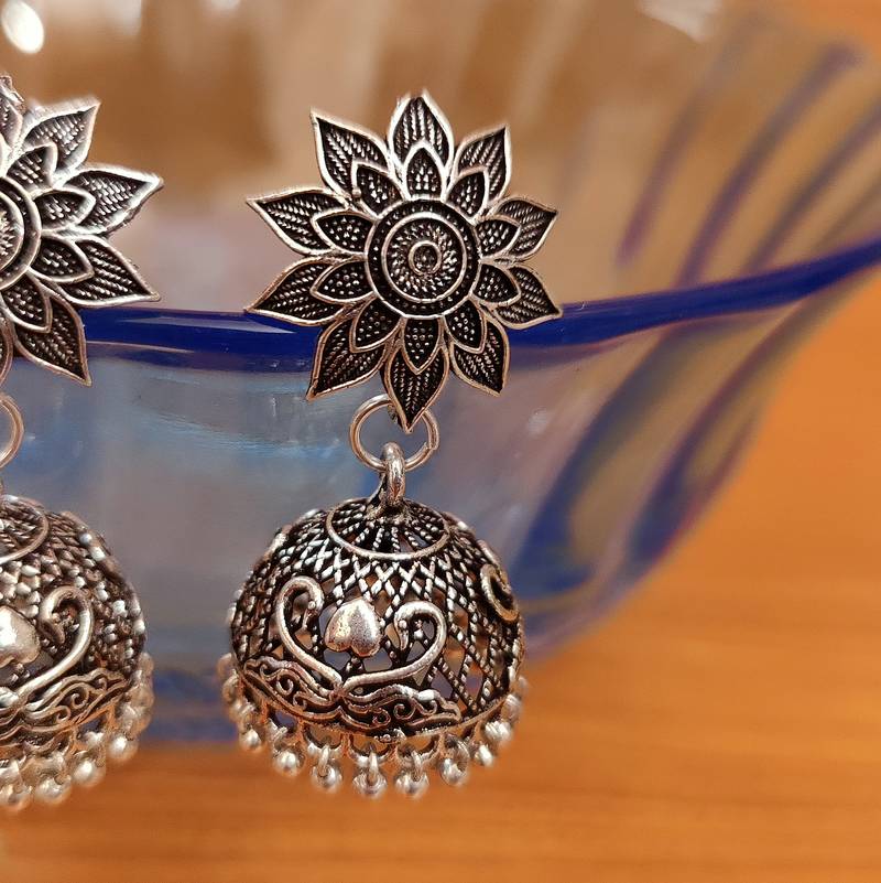Peacocks Pearl Oxidised Silver Jhumka Fashion Earrings in Pali-Rajasthan at  best price by Manya Fashion Export 950@ - Justdial